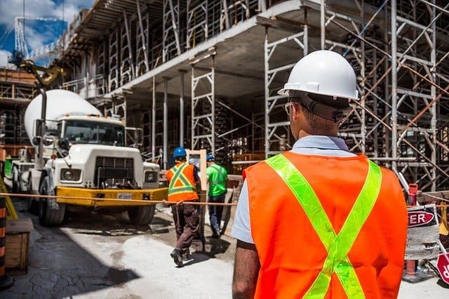 Scaffold with construction worker